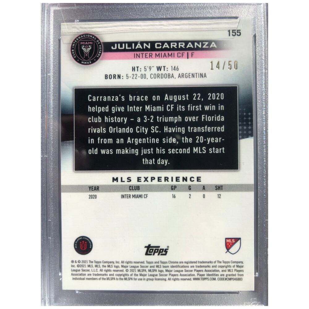 2021 Topps Chrome MLS Gold Refractor Horizontal 155 Julián Carranza /50 PSA9 RC - Picture 6 of 6